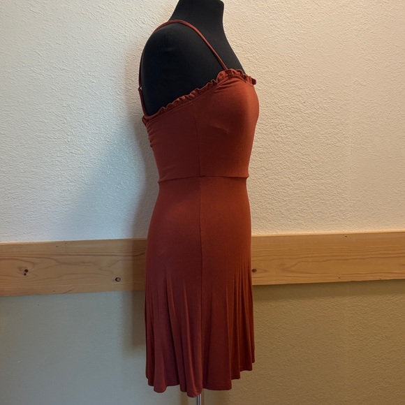 Volcom Rust Spaghetti-Strap Ruffle Neck Dress - Picture 2 of 4
